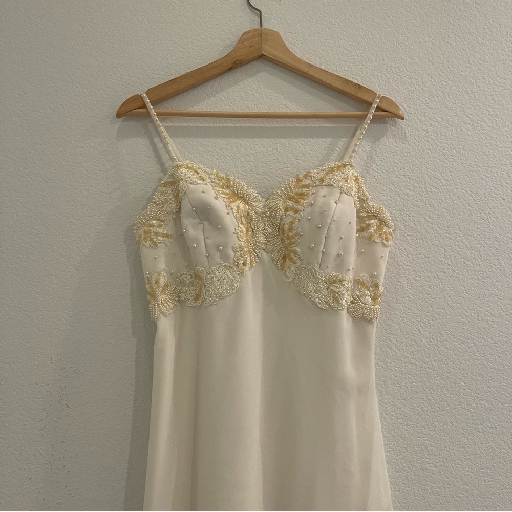 Lace 3/4 Sleeves Chiffon Tea-Length Dress Brown main image 1